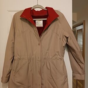 London Fog Beige & Red Vintage Thinsulate Lined‎ Rain Jacket Made in USA Size 10